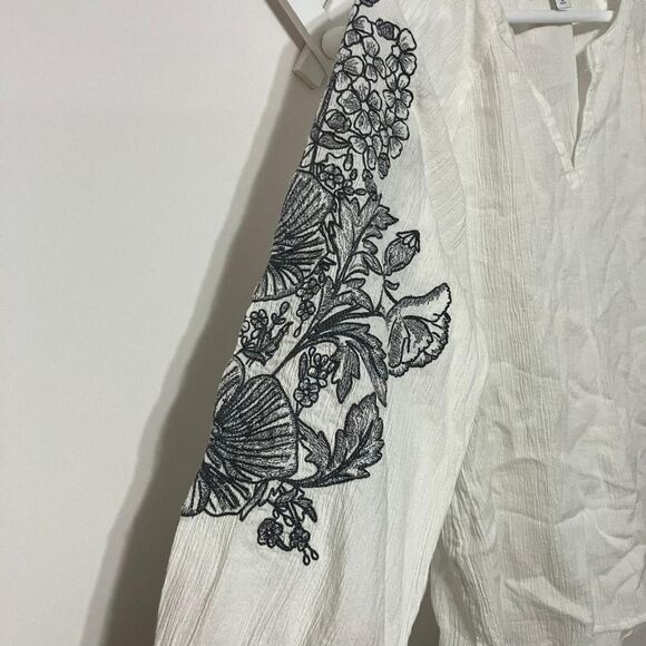 J.Jill Pure Jill Women's XS Petite Embroidered Sleeve Cotton Top Blouse White - Picture 3 of 8